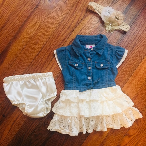 Other - Baby girls denim lace ruffled dress with bloomers